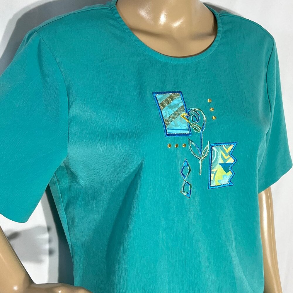 Vintage City Girl Sz 8 Green-Turqoise Embroidered Blouse Y2K 90s 113699M